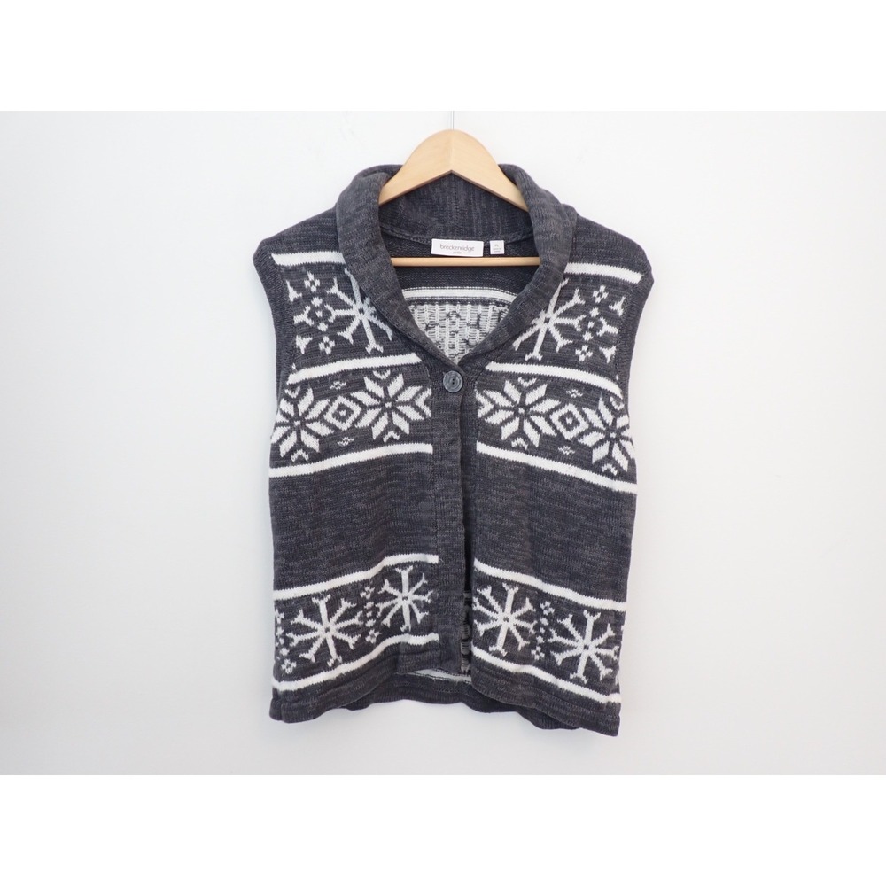 Vintage Sz PL Breckenridge Sweater Vest Snowflake Pattern Gray White Winter